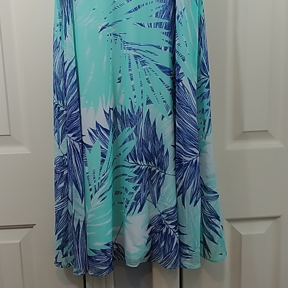 Calvin Klein Sleeveless Trapeze Dress Blue Palm Print Sz 4 - Picture 5 of 15